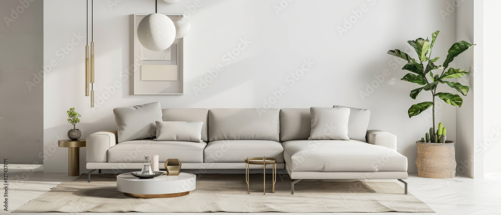 Minimalist and comfortable living room with white wall and simple decor Minimalist and comfortable living room with white wall and simple decor