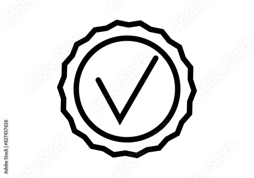 Icono negro de etiqueta de calidad con tic afirmativo.