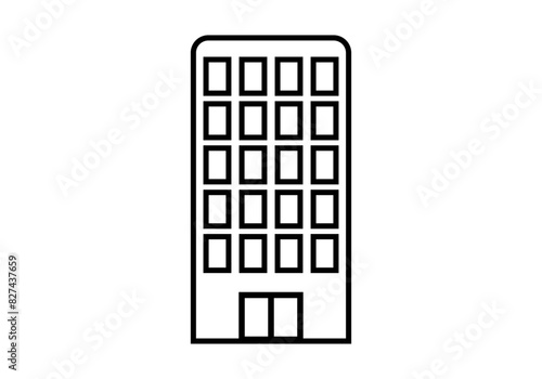 Icono negro de edificio de oficinas en fondo blanco.