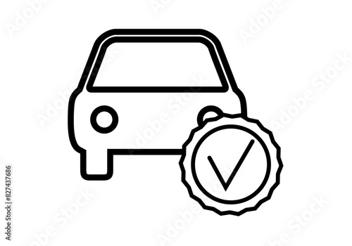 Icono negro de coche con etiqueta de calidad.