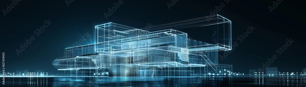 Futuristic digital ing of modern building architecture at night, showcasing transparent layers and technological innovation. Futuristic digital ing of modern building architecture at night, showcasing transparent layers and technological innovation.