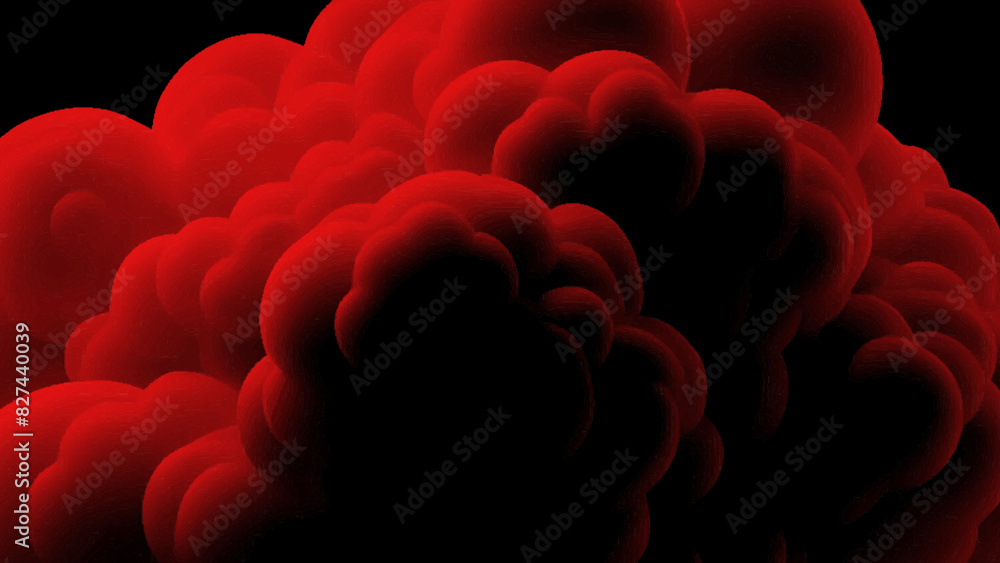 Naklejka premium Red smoke explosion on black background, abstract smoke cloud background, bubble smoke cloud.