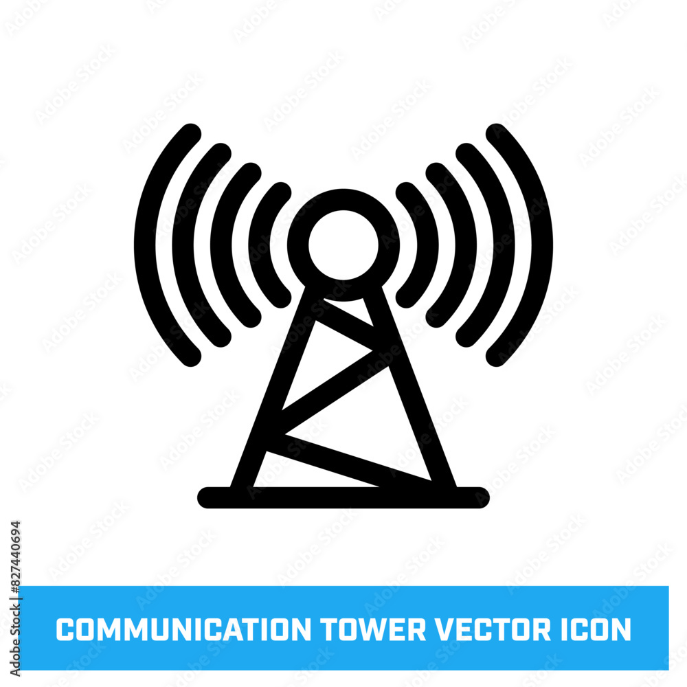 Communication tower vector icon. Radio waves transmitter. Communication tower vector icon. Radio waves transmitter.