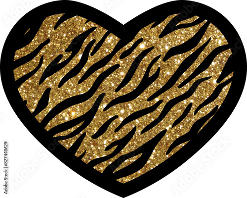 Gold Glitter and Black Tiger Print Heart Shape