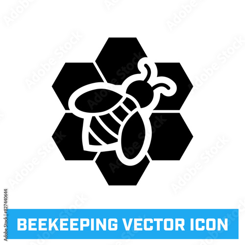 Beekeeping vector icon. Icon for honey jar. Bee on a cell.