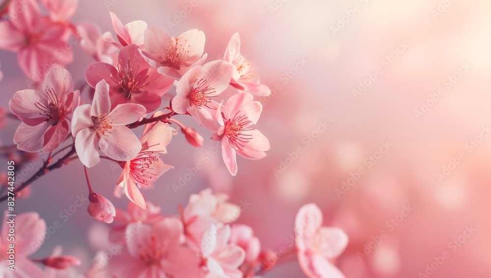 Cherry Blossoms on romantic gradient background with copy space, Beautiful banner design for Mother’s Day, Valentine or Birthday Cherry Blossoms on romantic gradient background with copy space, Beautiful banner design for Mother’s Day, Valentine or Birthday