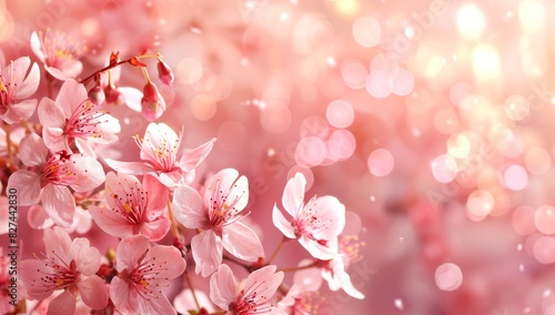 Cherry Blossoms on romantic gradient background with copy space, Beautiful banner design for Motherâ€™s Day, Valentine or Birthday