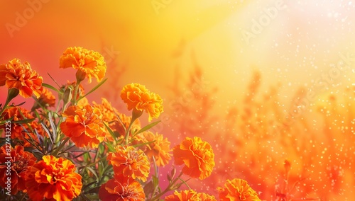 Marigolds on sunny gradient background with copy space, Beautiful banner design for Motherâ€™s Day, Valentine or Birthday © fourtakig
