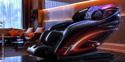 Hightech massage chair designed for luxury and relaxation in modern homes. Concept Luxury Living, Relaxation Technology, Modern Home Design, High-Tech Furniture, Wellness at Home
