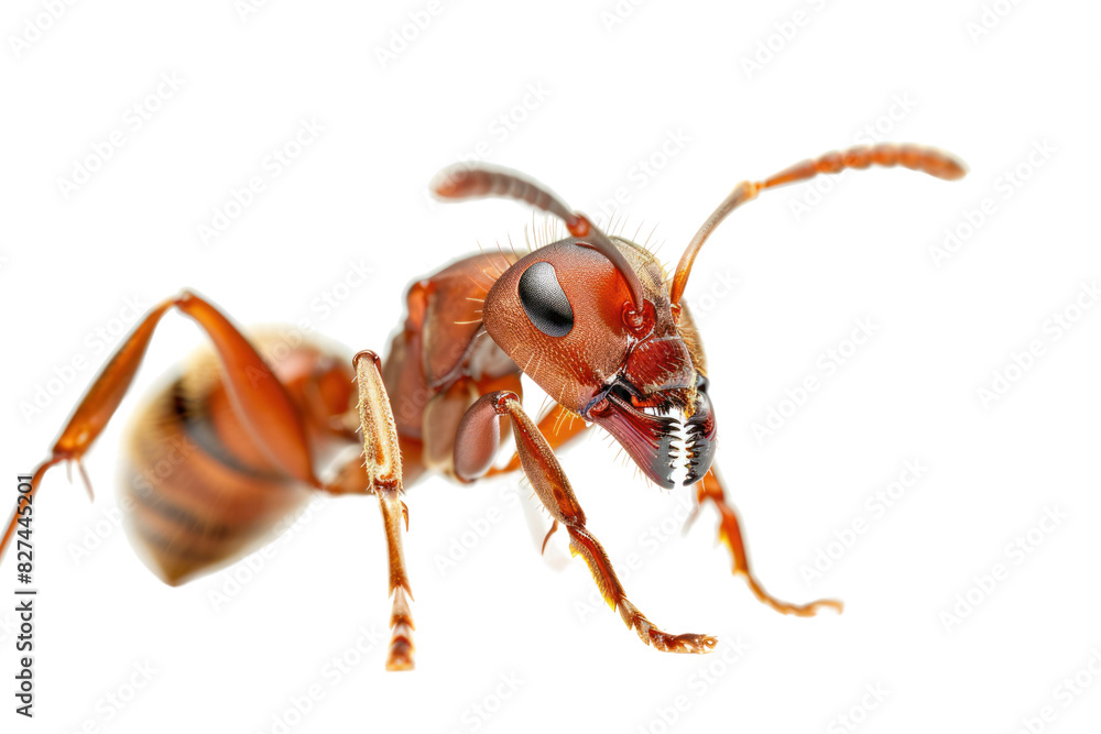 ant's head, revealing its intricate compound eyes and antennae, , isolated on white background. ant's head, revealing its intricate compound eyes and antennae, , isolated on white background.