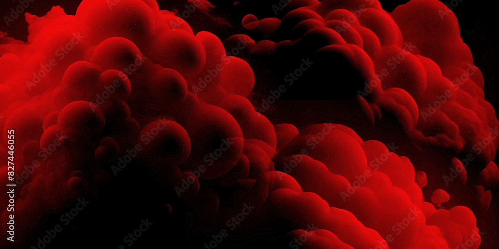 Fototapeta premium Red smoke explosion on black background, abstract smoke cloud background, bubble smoke cloud.