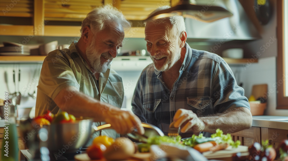Senior Men Enjoying Cooking Together Senior Men Enjoying Cooking Together