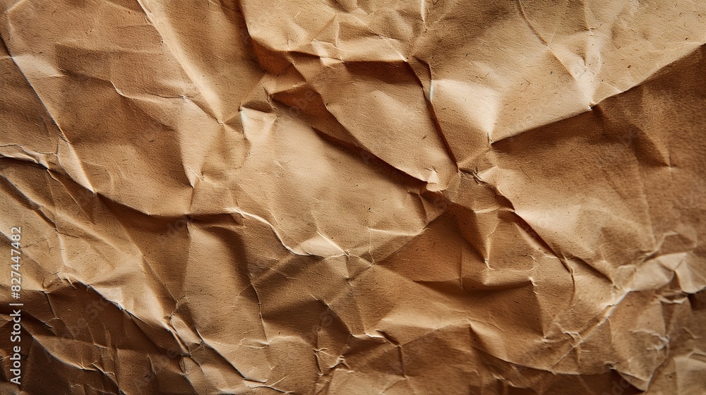 Close-up mockup of a crumpled kraft paper background Close-up mockup of a crumpled kraft paper background