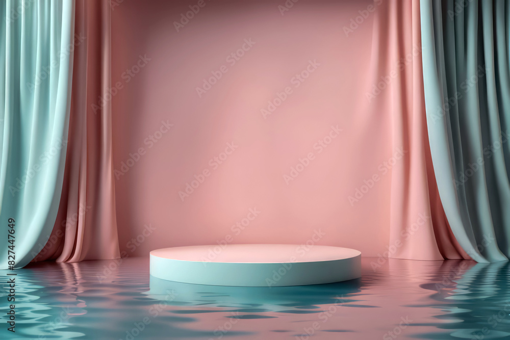 3d podium and luxury satin curtains for product presentation 3d podium and luxury satin curtains for product presentation