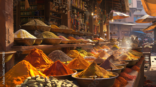 many clay pots on shelves in an open-air market