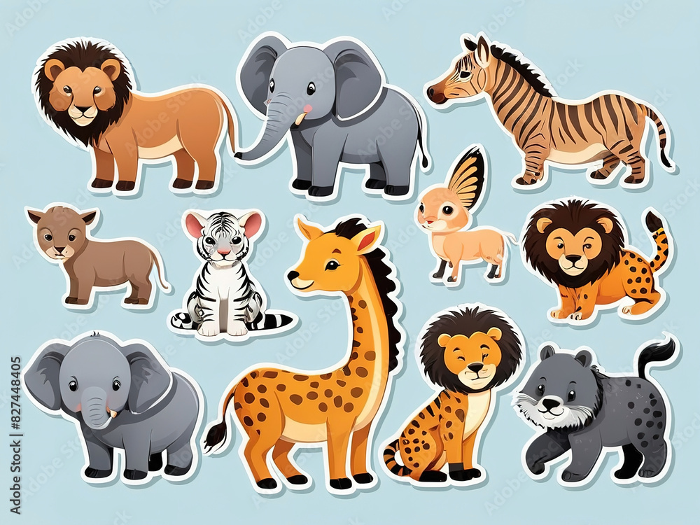 Obraz premium Cute forest animal collection sticker set for kids. Vector illustration collection. Flat, isolated, white background.