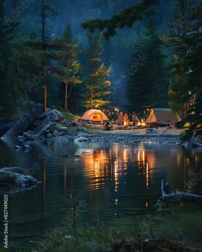 Serene Retreat: Tents Atop Mystical Lake
