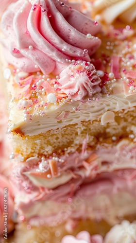 Sweet Delight: Close-Up of a Pink Frosted Cake. Generative AI