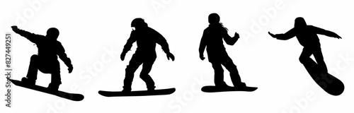 Set of snowboard riders silhouette. Silhouettes of people snow boarding. 
