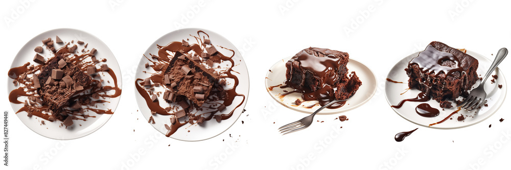 Set of A plate containing a melting chocolate brownie on a transparent background Set of A plate containing a melting chocolate brownie on a transparent background