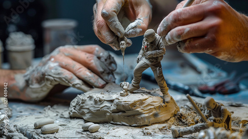 Crafting Magic: Close-up of Hands Sculpting a Miniature Figurine from Clay