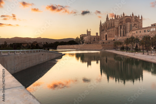 View at cathedral in Palma de Mallorca, Spain, at sunset time