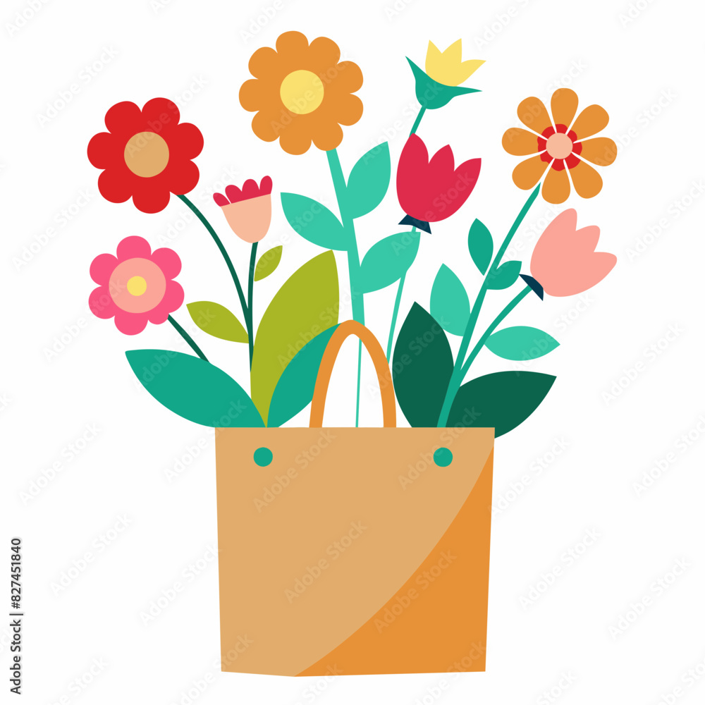 Flowers in craft bag vector illustration Flowers in craft bag vector illustration
