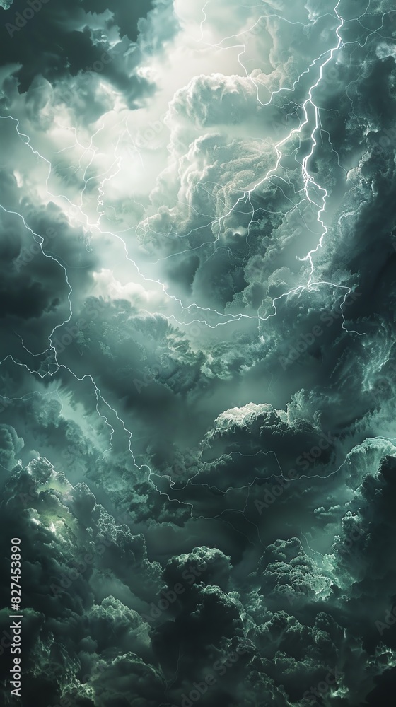 A tempestuous sky filled with dark thunderclouds and bright lightning, white background, generative AI style A tempestuous sky filled with dark thunderclouds and bright lightning, white background, generative AI style