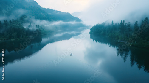 tranquil lakeside at dawn photo