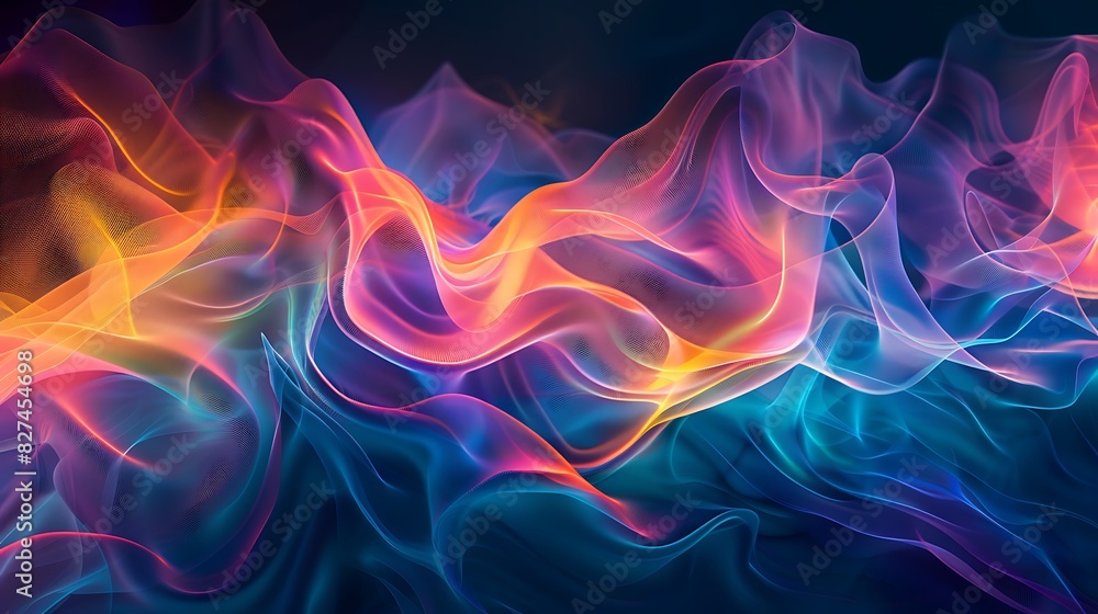 Naklejka premium Abstract Holographic Futuristic Innovation: Vibrant Colors Merge with Cutting-Edge Technology, Creating a Captivating Vision of Tomorrow's World in a Single Image