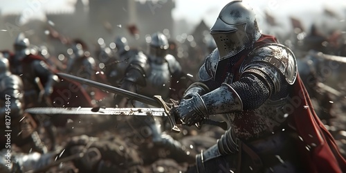 Intense medieval battle between knights with swords in a decisive battlefield. Concept Medieval Knights, Sword Fighting, Historical Battles, Decisive Moments, Intense Battlefield