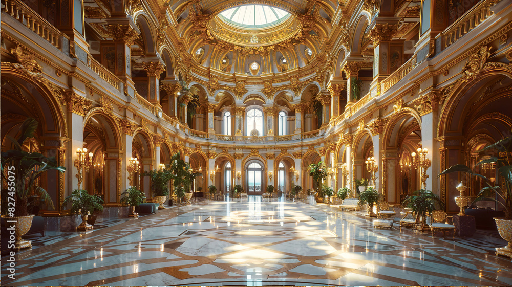 Obraz premium The opulent palace, adorned with gilded accents and towering marble columns, exudes an aura of regal elegance.