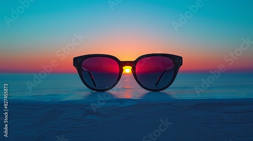 A pair of glasses lying on the ocean background © Ruslana