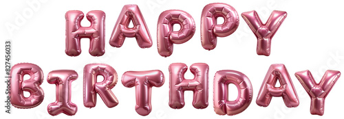 Foil pink 3d birthday metallic helium balloon text Happy Birthday isolated on cutout PNG file. 