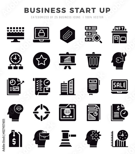 Set of Business Start Up Icons. Simple Glyph art style icons pack.