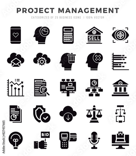 Set of 25 Project Management Glyph Icons Pack.