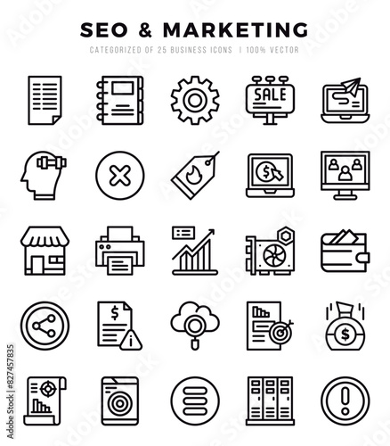 Set of Lineal SEO & Marketing Icons. Lineal art icon. Vector illustration