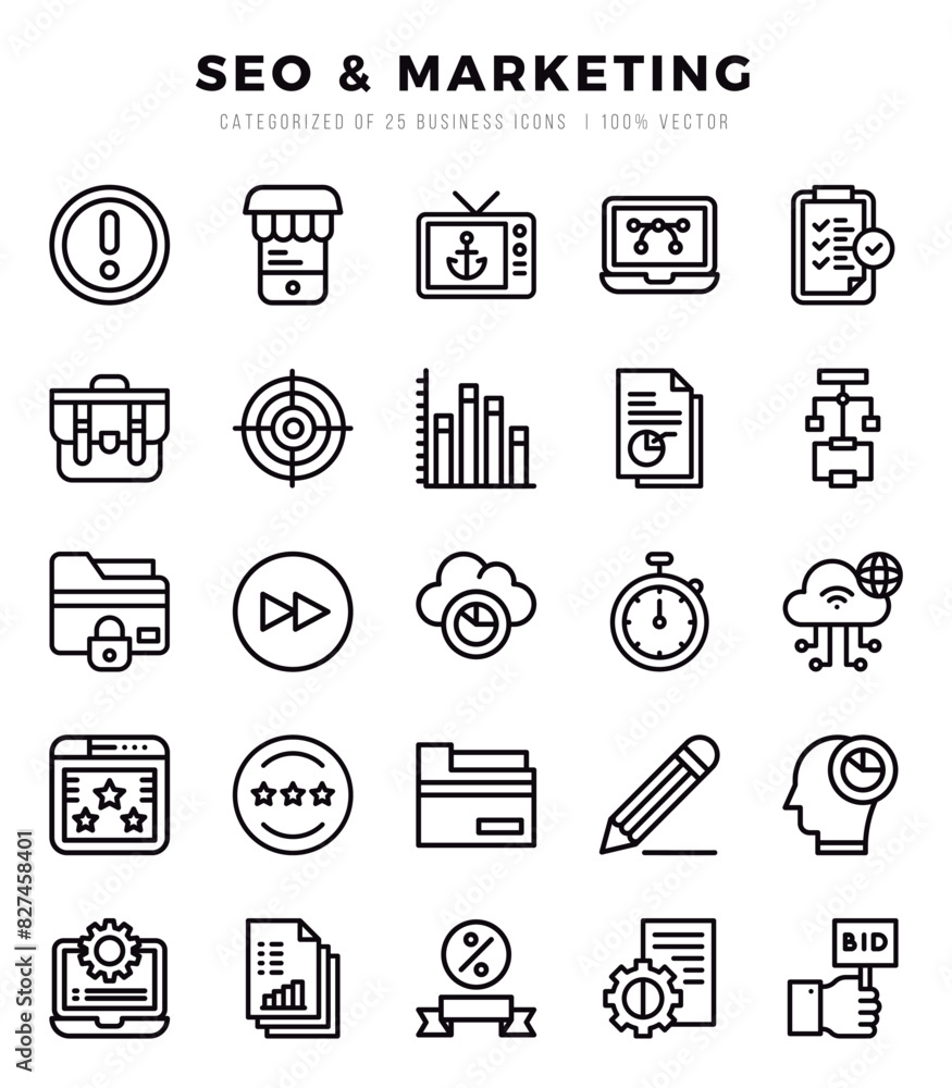 Vector icons set of SEO & Marketing. Lineal style Icons. Vector icons set of SEO & Marketing. Lineal style Icons.