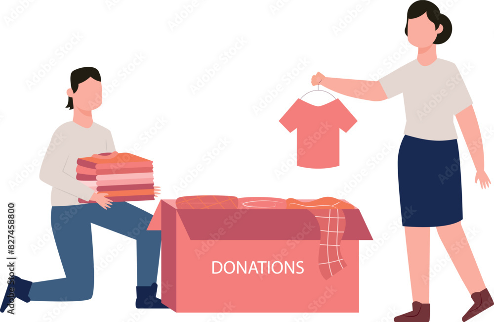Boy and girl donating clothes. Boy and girl donating clothes.