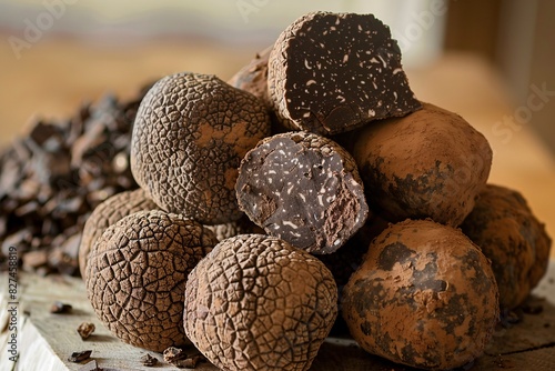 a pile of chocolate truffles photo