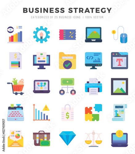 Wallpaper Mural Set of Flat Business Strategy Icons. Flat art icon. Vector illustration Torontodigital.ca