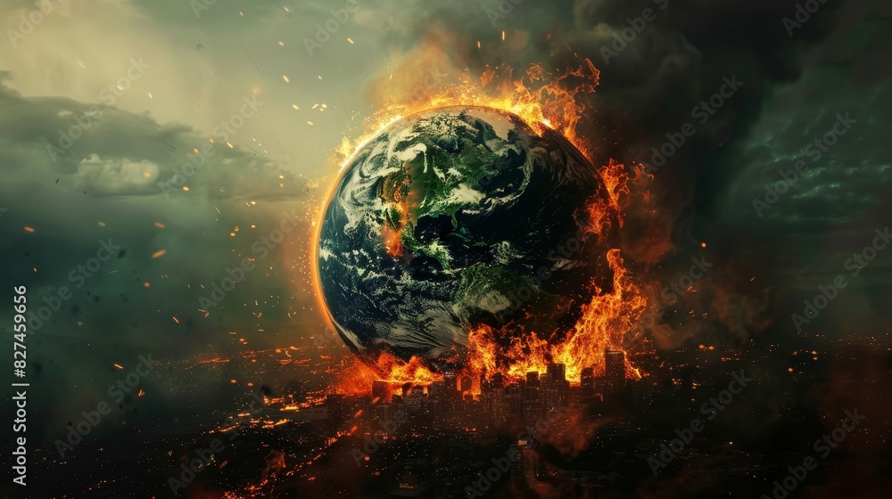 Collapsing Earth Globe on Fire Collapsing Earth Globe on Fire