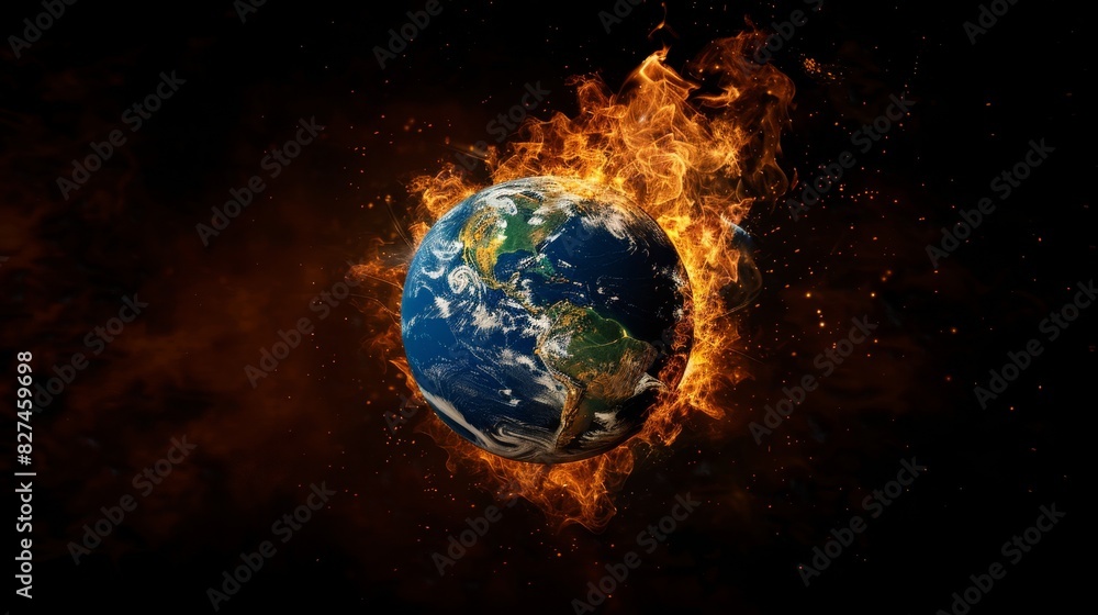 Earth Globe Burning in Flames: Global Warming's Devastating Impact Earth Globe Burning in Flames: Global Warming's Devastating Impact