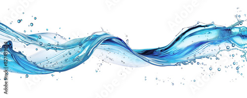 Abstract blue water wave splash on white background, perfect for design, art, and commercial use.