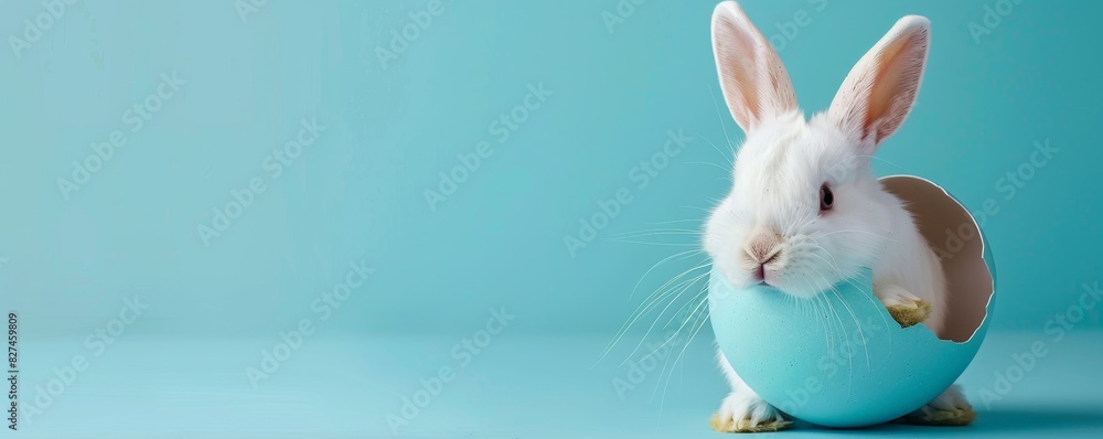 Obraz premium Easter Bunny, Cute White Bunny Emerging from Egg