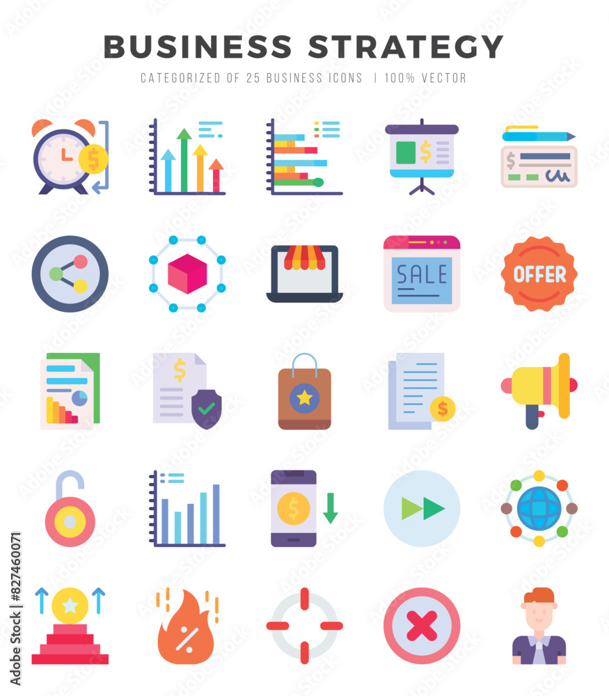 Simple Set of Business Strategy Related Vector Flat Icons. Simple Set of Business Strategy Related Vector Flat Icons.