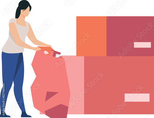 The girl is collecting donations in a bag.