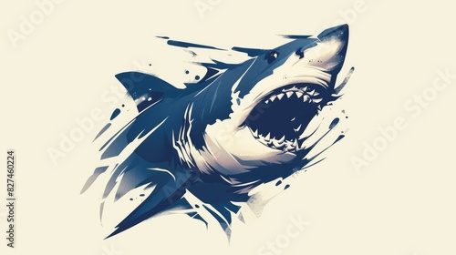 Create a dynamic logo featuring a freehand sketch of a majestic great white shark in ink