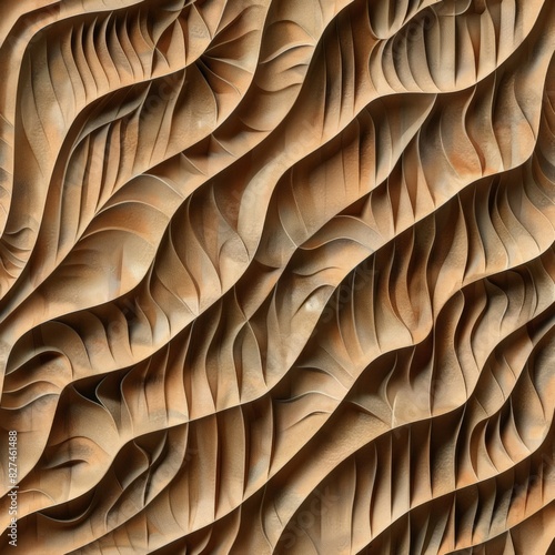 A detailed texture of carved wood with wavy lines, creating an elegant pattern for interior design or decoration