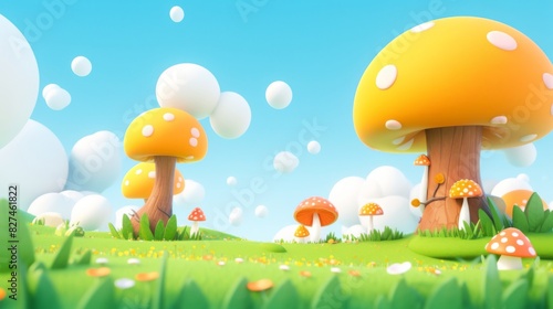 3d rendering of cartoon mushroom forest background